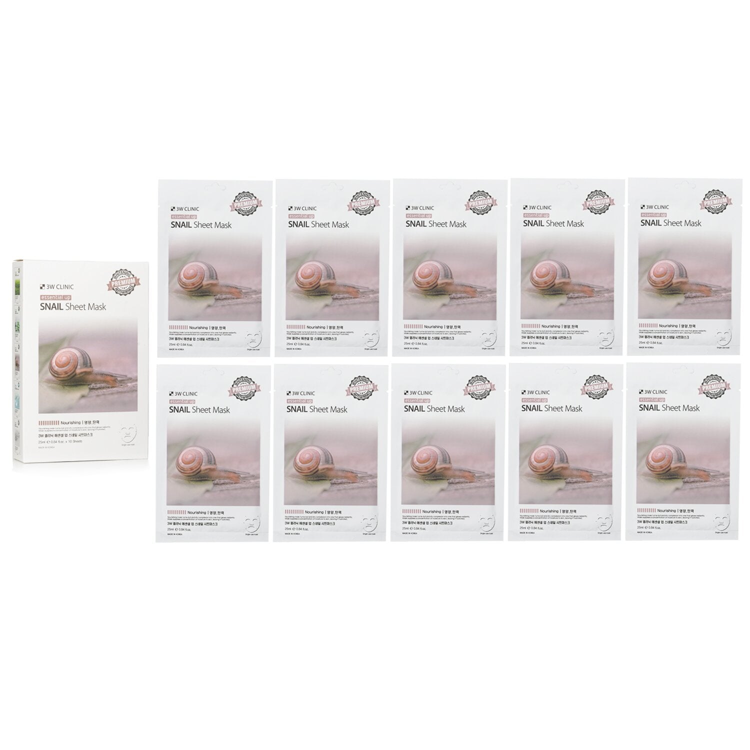 3W Clinic Mask Sheet - Essential Up Snail  10pcs x 25ml