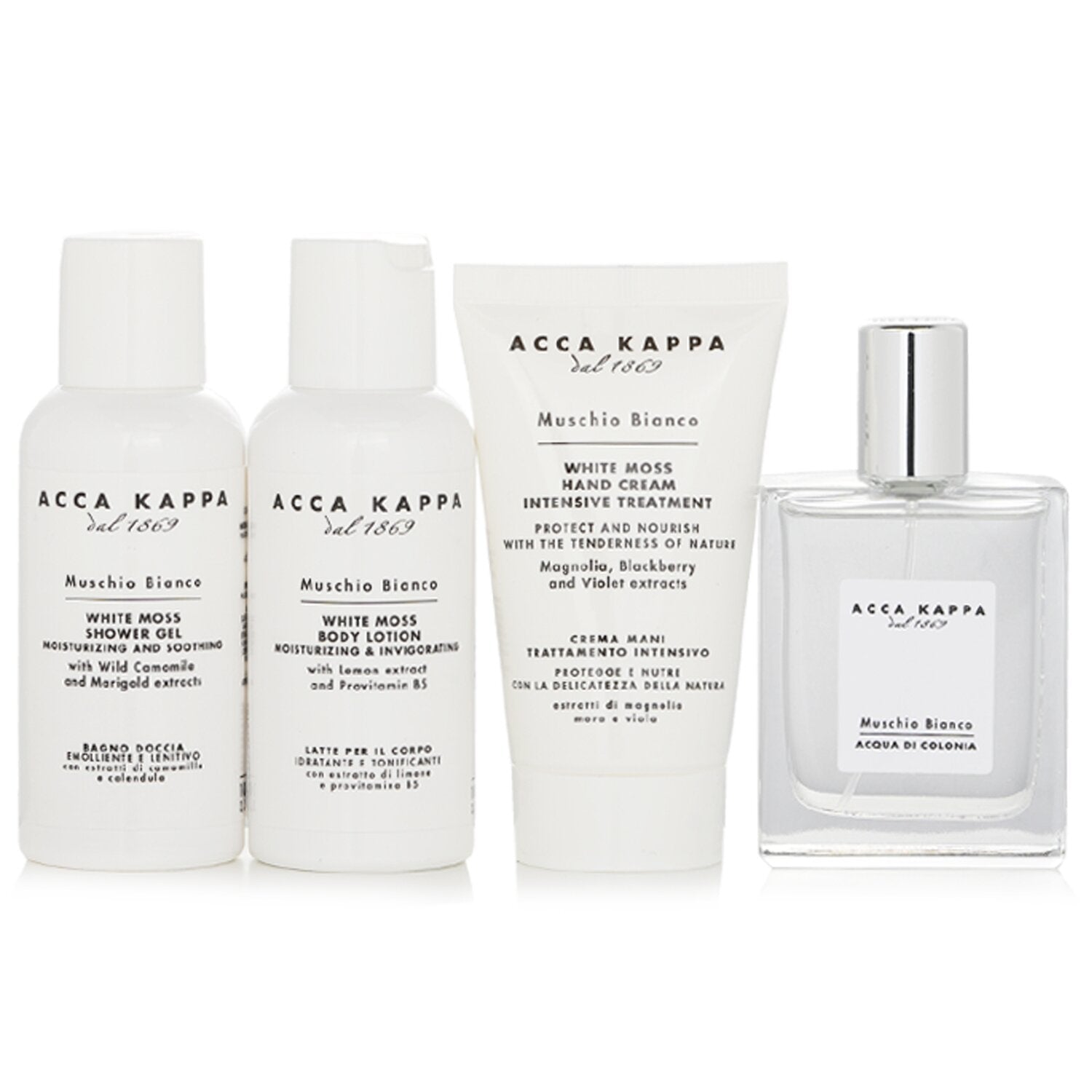 Acca Kappa White Moss Gift Set: 1x Eau De Cologne Spray 50ml, 1x Shower Gel 100ml, 1x Body Lotion 100ml, 1x Hand Cream 75ml  4pcs