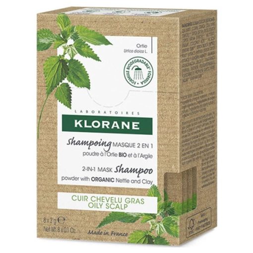 Klorane 2 In 1 Mask Shampoo Powder With Organic Nettle & Clay 8 x 0.1 oz | For Oily Scalp