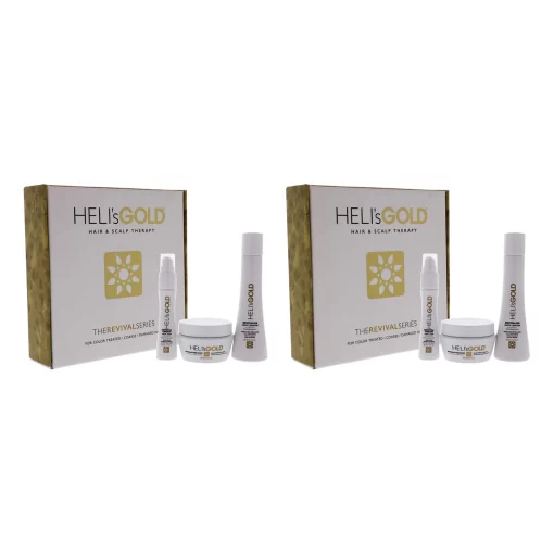 The Revival Series Travel Kit by Helis Gold for Unisex - 3 Pc 3.3oz Revitalize Shampoo, 3.3oz Restructure Masque, 1oz Crystal Cream - Pack of 2