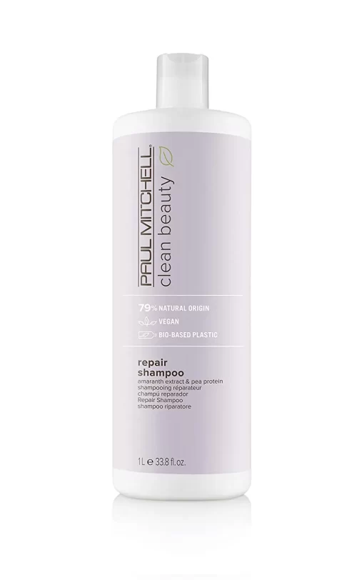 Paul Mitchell Clean Beauty Repair Shampoo Liter | Amaranth Extract & Pea Protein | 79% Natural Origin | Vegan | Bio-Based Plastic