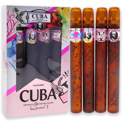 Cuba Quad I by Cuba for Women - 4 Pc Gift Set 1.17oz Cuba Heartbreak EDP Spray, 1.17oz Cuba La Vida EDP Spray, 1.17oz Cuba Victory EDP Spray, 1.17oz Cuba VIP EDP Spray