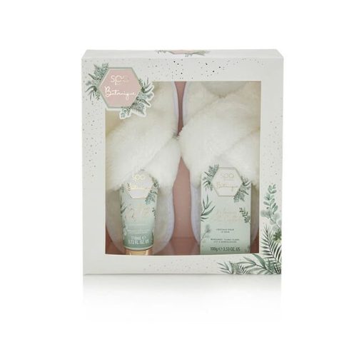 Spa Botanique Luxury Slipper Set By Style And Grace For Women - 3 Pc 3.5Oz Bath Crystals, 3.7Oz Body Lotion, Slippers