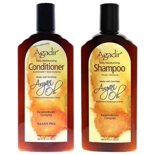 Argan Oil Daily Moisturizing Shampoo and Conditioner Kit by Agadir for Unisex - 2 Pc Kit 12oz Shampoo, 12oz Conditioner