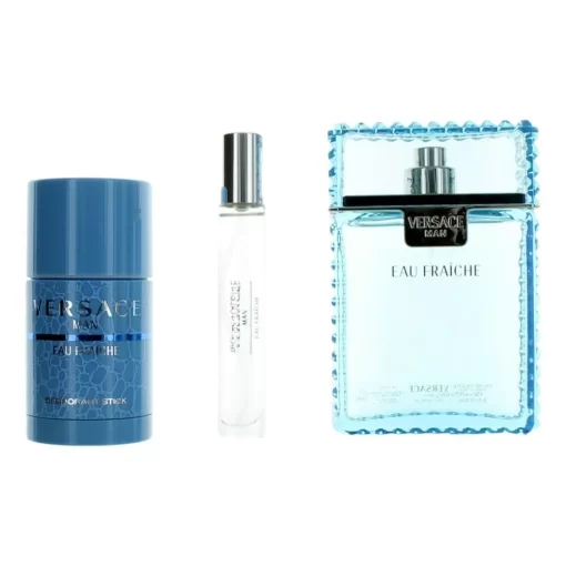 Versace Man Eau Fraiche By Versace, 3 Piece Gift Set For Men