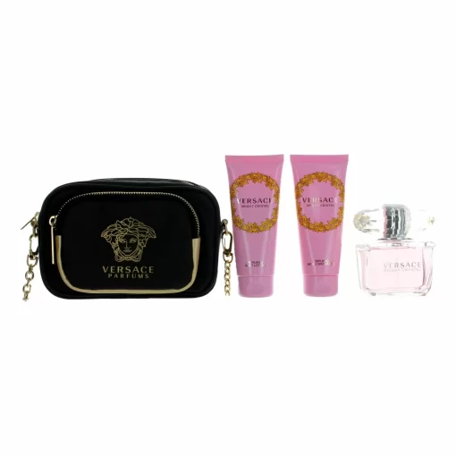 Versace Bright Crystal By Versace, 4 Piece Gift Set For Women With Purse